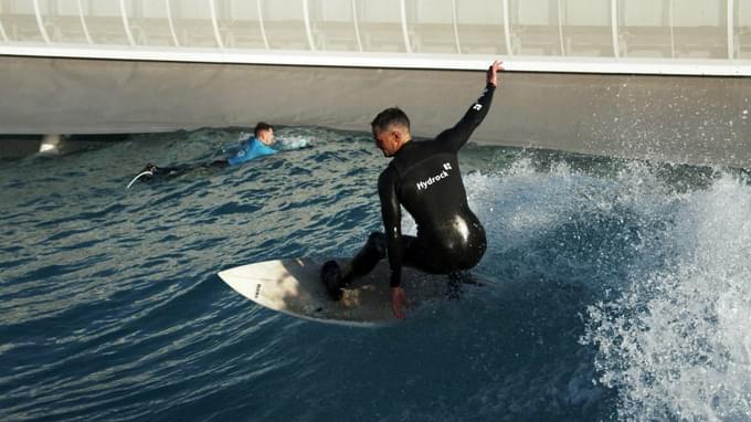 Phil Hall Structural Engineer surfing at The Wave Hydrock project